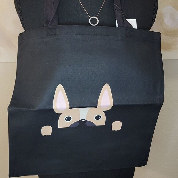 Black Canvas Puppy Dog Tote Bag - Picture 7 of 9